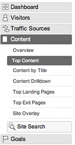 Top Content menu in Google Analytics